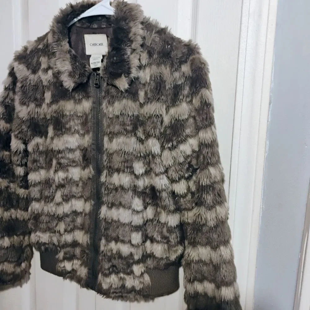 Cherokee Kids Faux Fur Jacket - Brown and Gray